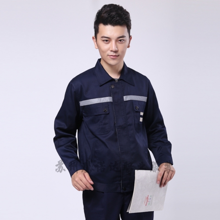 藏青拼米色涤棉线卡冬季厂服AC090-DJ