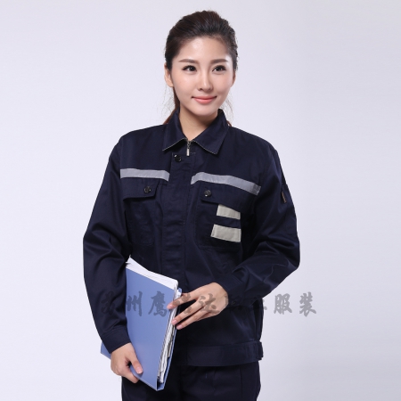 藏青拼米色涤棉线卡冬季厂服AC090-DJ